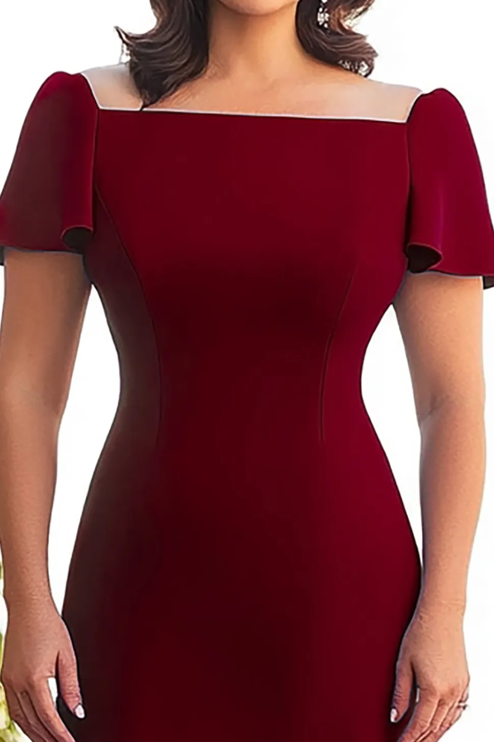Borgonha Linha-A Pescoço Quadrado Longo Vestido Mae Noiva