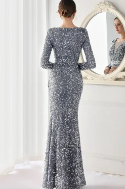 Borgonha Mangas Compridas Vestido de Noite