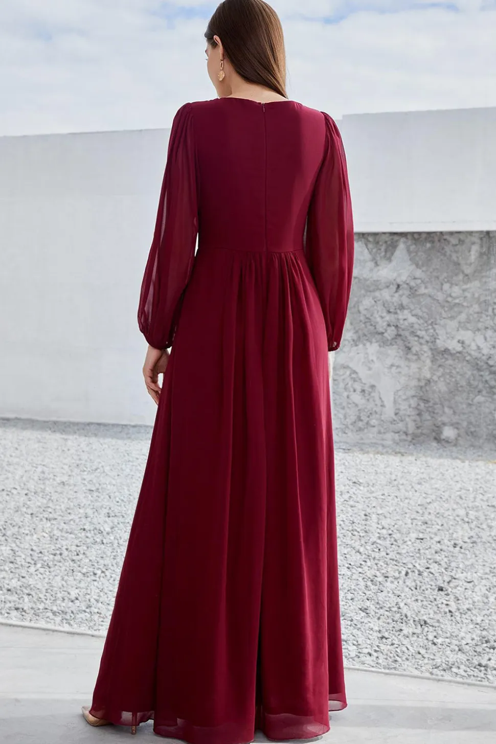 Borgonha Mangas Longas Uma Linha Mãe do Vestido da Noiva