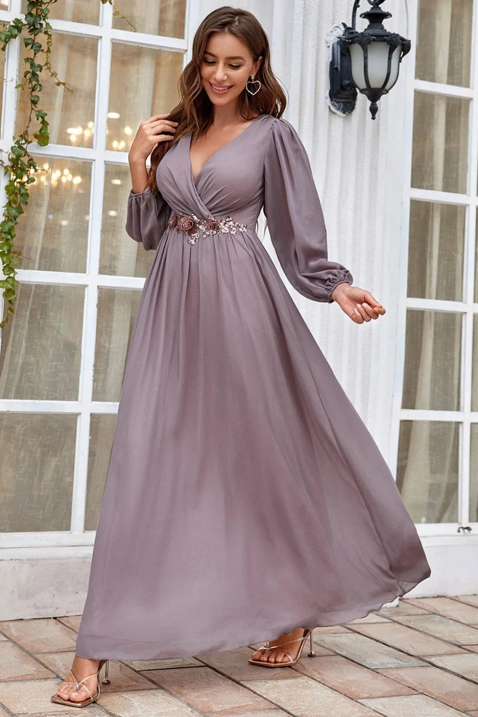 Borgonha Mangas Longas Uma Linha Mãe do Vestido da Noiva