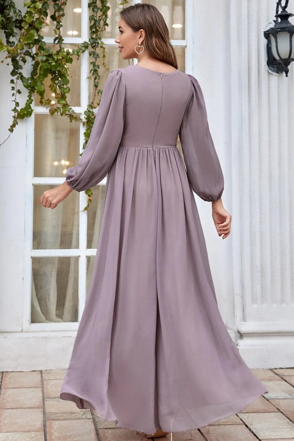 Borgonha Mangas Longas Uma Linha Mãe do Vestido da Noiva