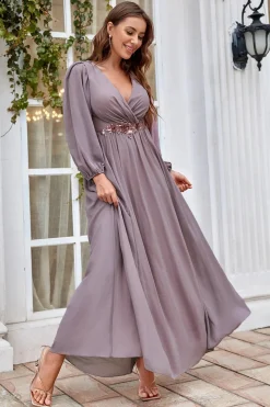 Borgonha Mangas Longas Uma Linha Mãe do Vestido da Noiva