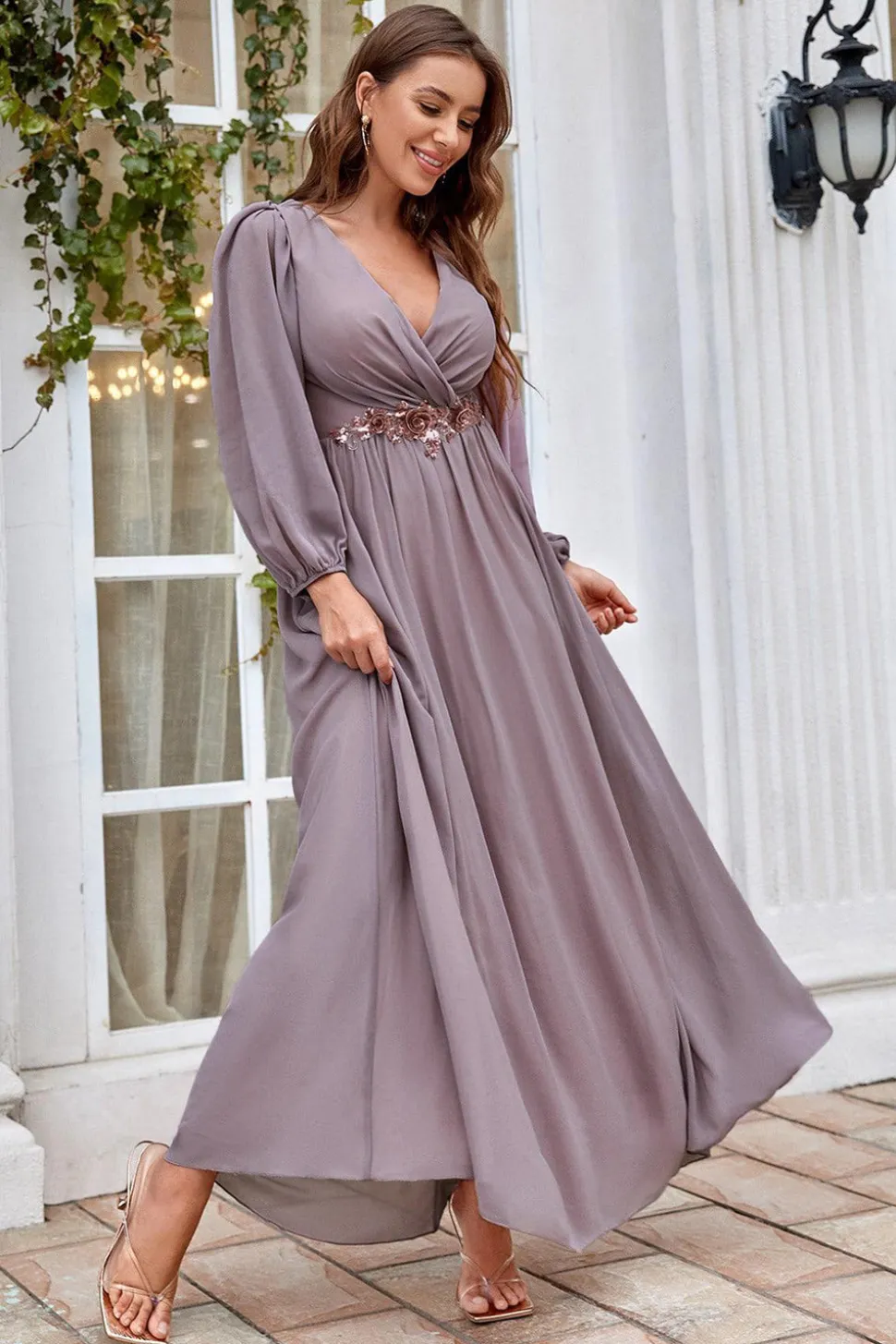 Borgonha Mangas Longas Uma Linha Mãe do Vestido da Noiva