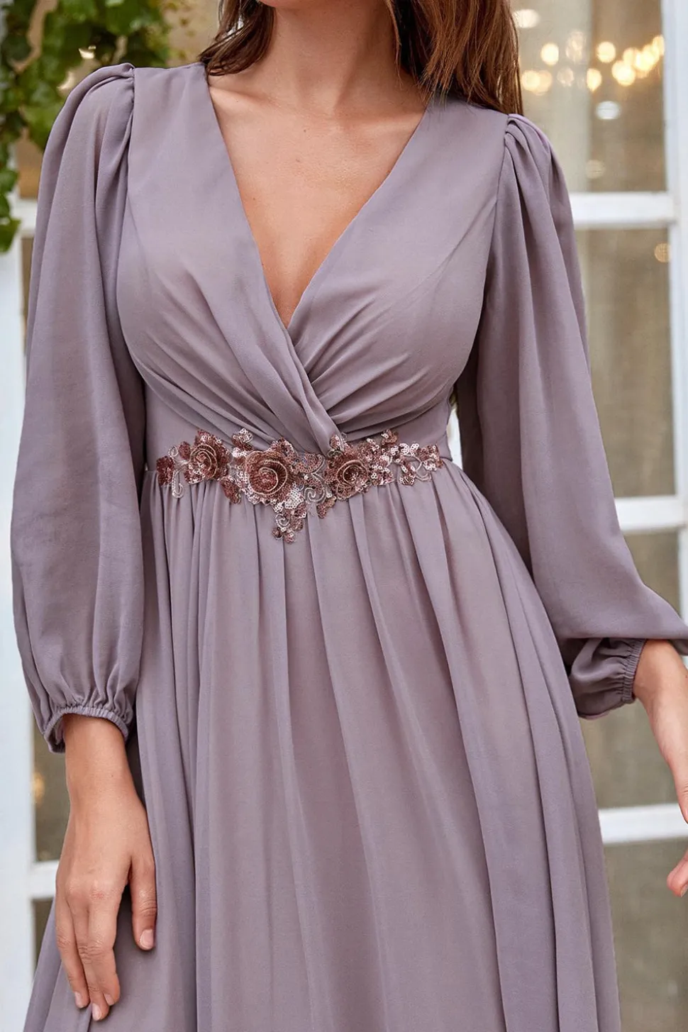 Borgonha Mangas Longas Uma Linha Mãe do Vestido da Noiva