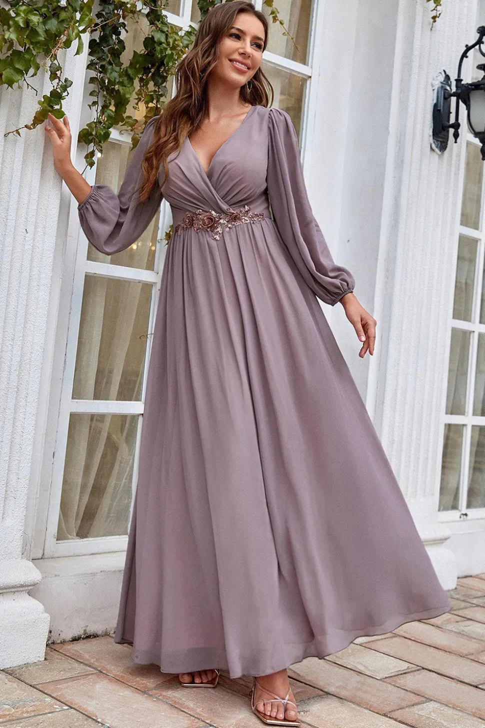 Borgonha Mangas Longas Uma Linha Mãe do Vestido da Noiva