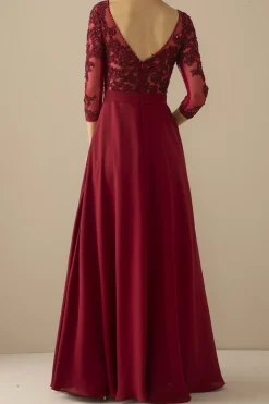 Borgonha Mãe da noiva vestido com mangas