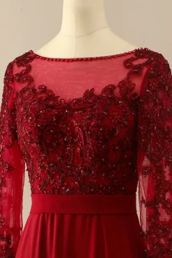 Borgonha Mãe da noiva vestido com mangas