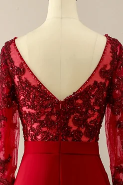 Borgonha Mãe da noiva vestido com mangas