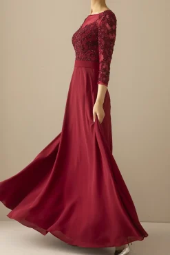 Borgonha Mãe da noiva vestido com mangas