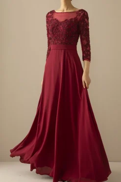 Borgonha Mãe da noiva vestido com mangas