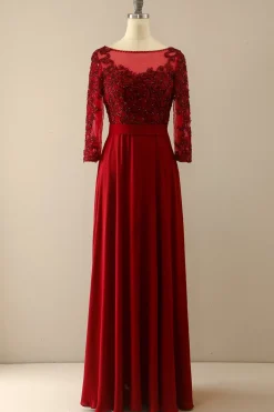 Borgonha Mãe da noiva vestido com mangas