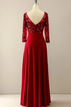 Borgonha Mãe da noiva vestido com mangas