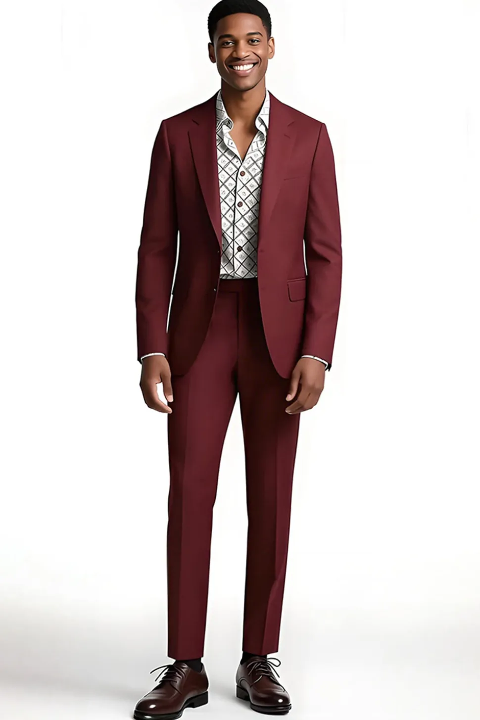 Borgonha Notched Lapela 2 Peças Slim Fit Homens Prom Suits