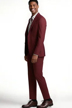 Borgonha Notched Lapela 2 Peças Slim Fit Homens Prom Suits