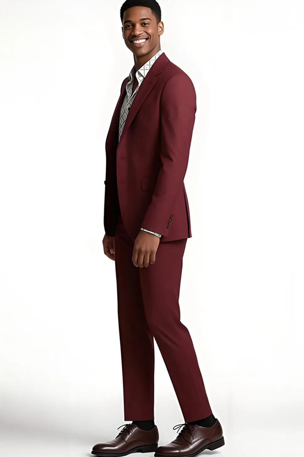 Borgonha Notched Lapela 2 Peças Slim Fit Homens Prom Suits