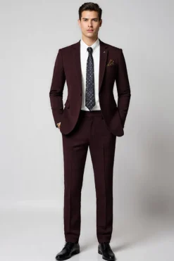 Borgonha Notched Lapela 2 Peças Slim Fit Fato Homem