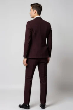 Borgonha Notched Lapela 2 Peças Slim Fit Fato Homem