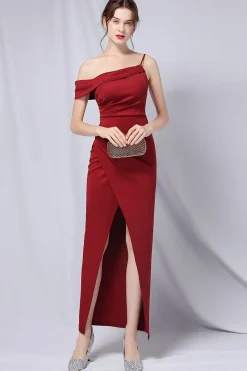 Borgonha One Shoulder Vestido de baile com fenda