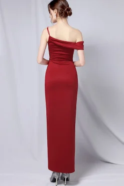 Borgonha One Shoulder Vestido de baile com fenda