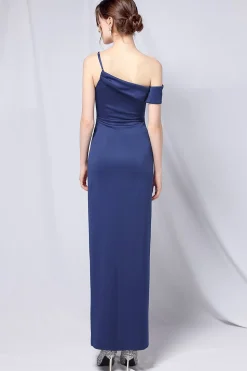 Borgonha One Shoulder Vestido de baile com fenda