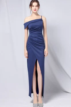 Borgonha One Shoulder Vestido de baile com fenda