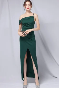 Borgonha One Shoulder Vestido de baile com fenda