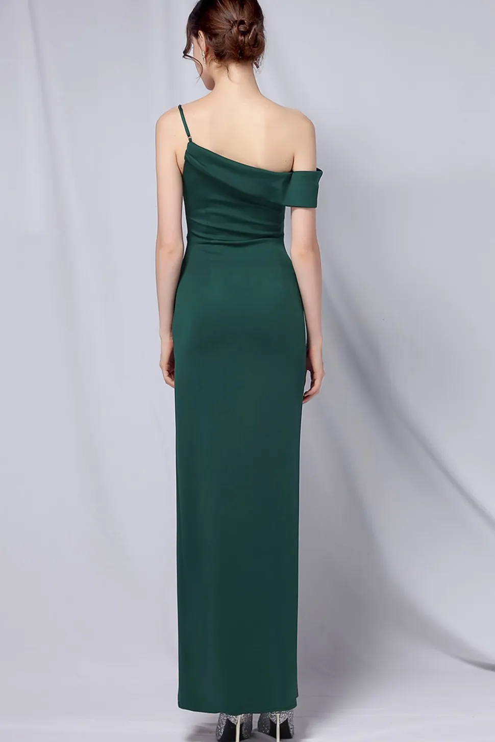 Borgonha One Shoulder Vestido de baile com fenda