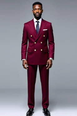 Borgonha Pico Lapela 2 Peças Fato Homem de Formatura Masculino