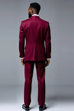 Borgonha Pico Lapela 2 Peças Fato Homem de Formatura Masculino