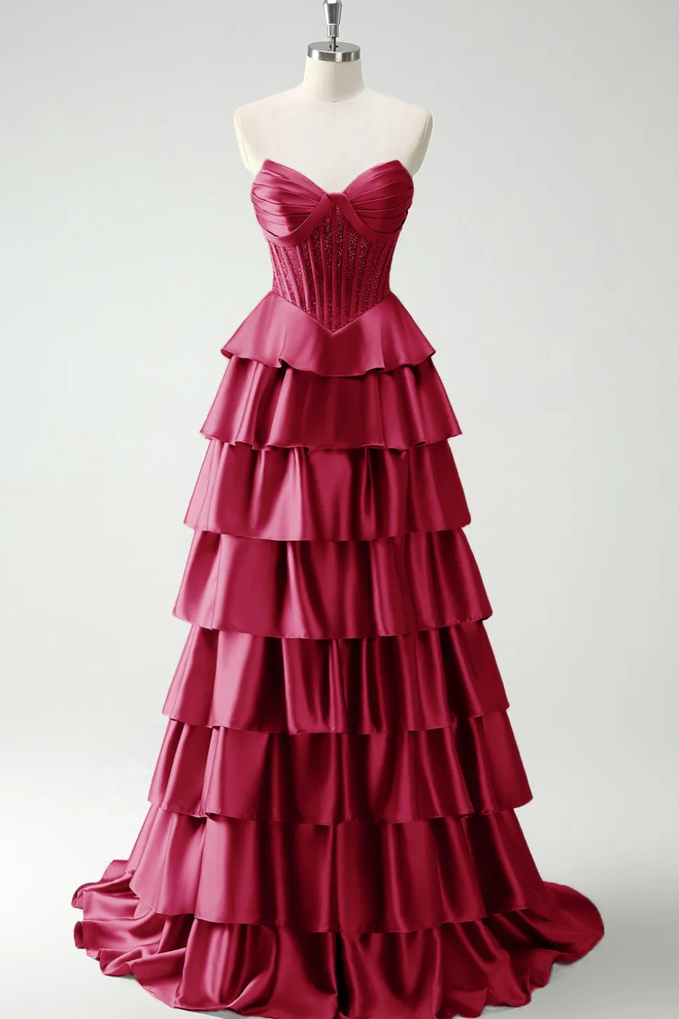Borgonha princesa querida frisado espartilho longo vestido de baile com fenda