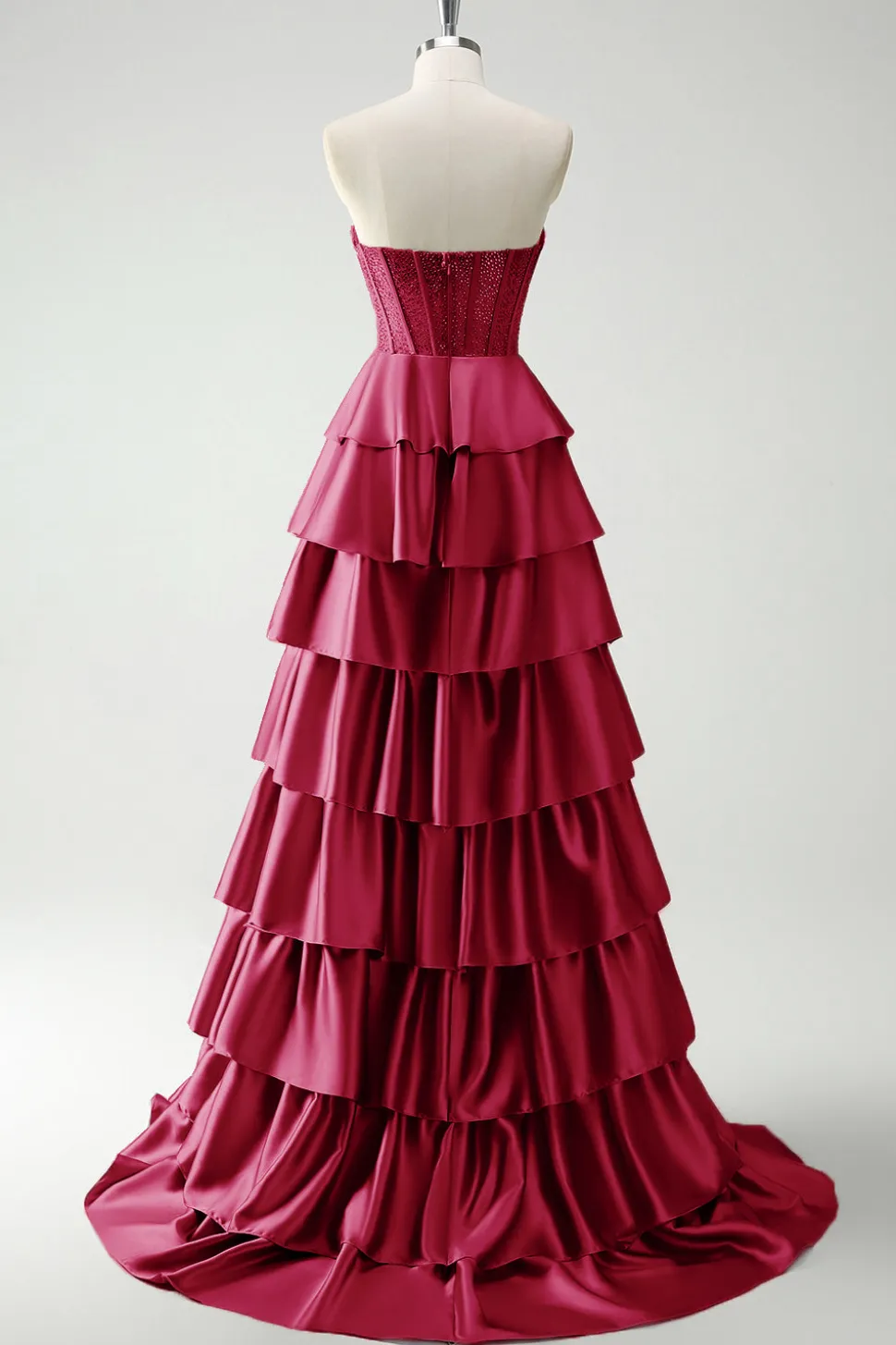 Borgonha princesa querida frisado espartilho longo vestido de baile com fenda