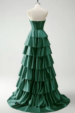 Borgonha princesa querida frisado espartilho longo vestido de baile com fenda