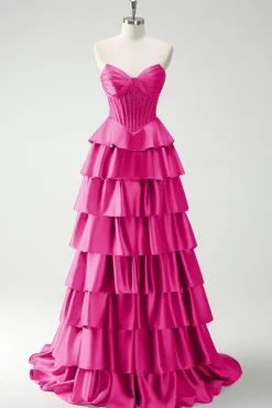 Borgonha princesa querida frisado espartilho longo vestido de baile com fenda