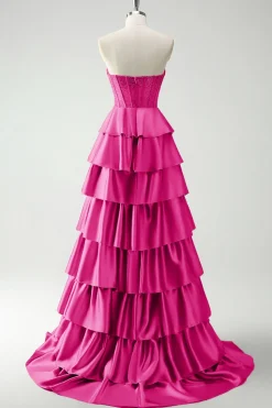 Borgonha princesa querida frisado espartilho longo vestido de baile com fenda