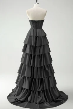 Borgonha princesa querida frisado espartilho longo vestido de baile com fenda
