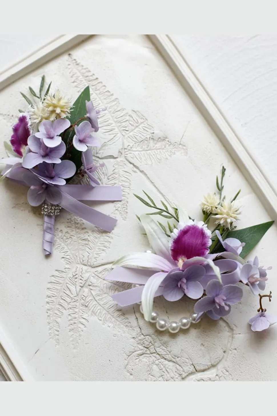 Borgonha Prom Corsage de Pulso e Boutonniere Masculino com Pérolas