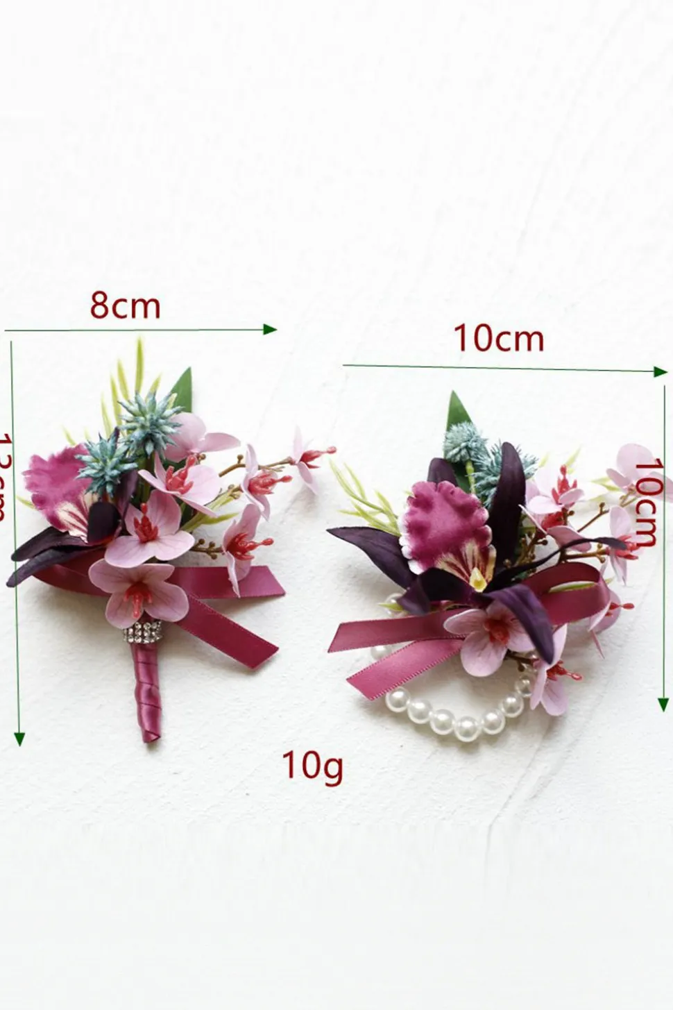 Borgonha Prom Corsage de Pulso e Boutonniere Masculino com Pérolas