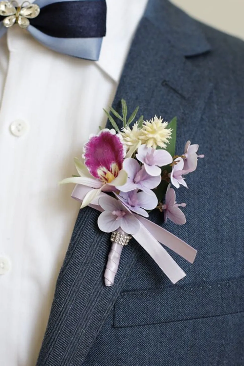 Borgonha Prom Corsage de Pulso e Boutonniere Masculino com Pérolas