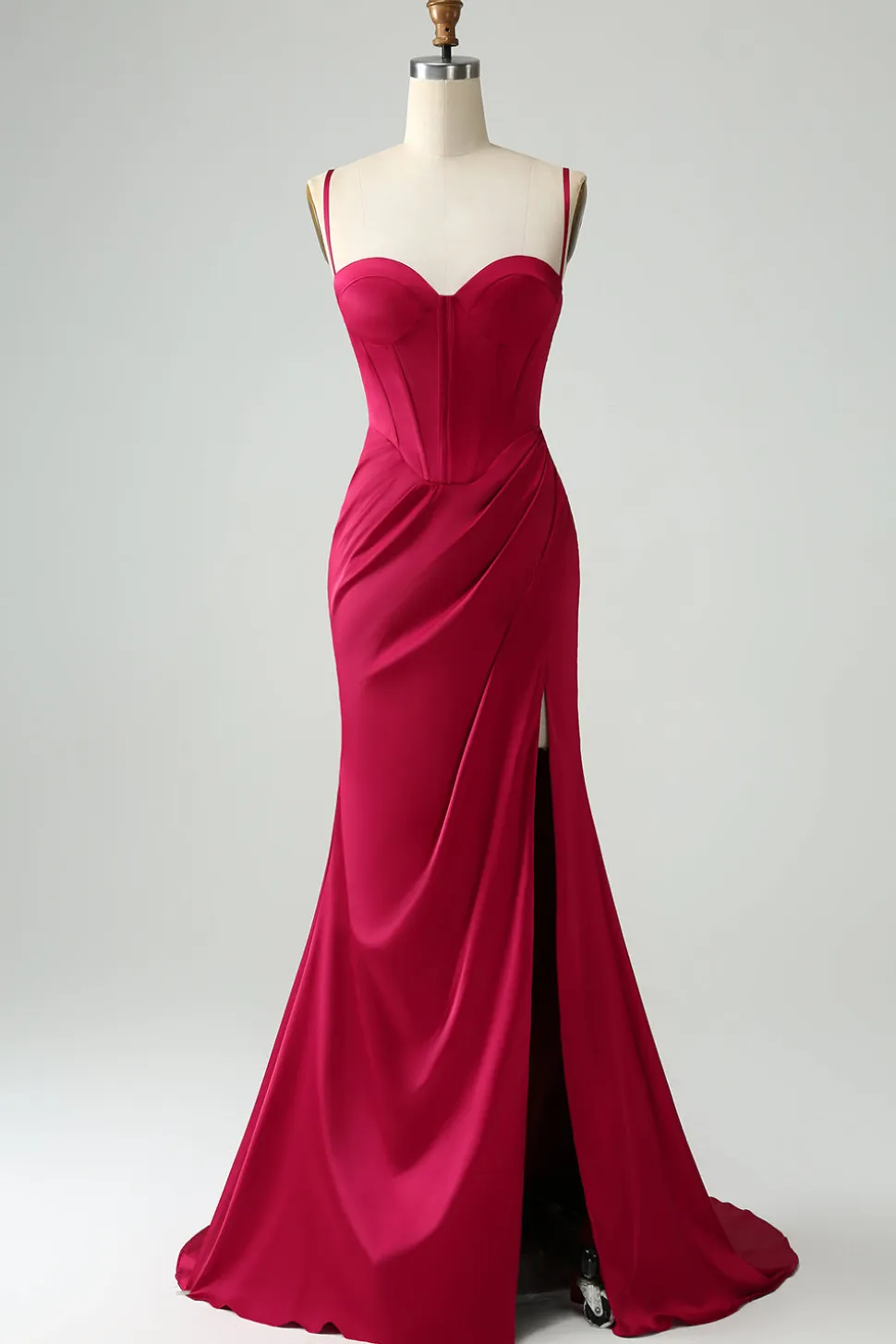 Borgonha Sereia Esparguete Correias Longo Corset Prom Dress com Fenda
