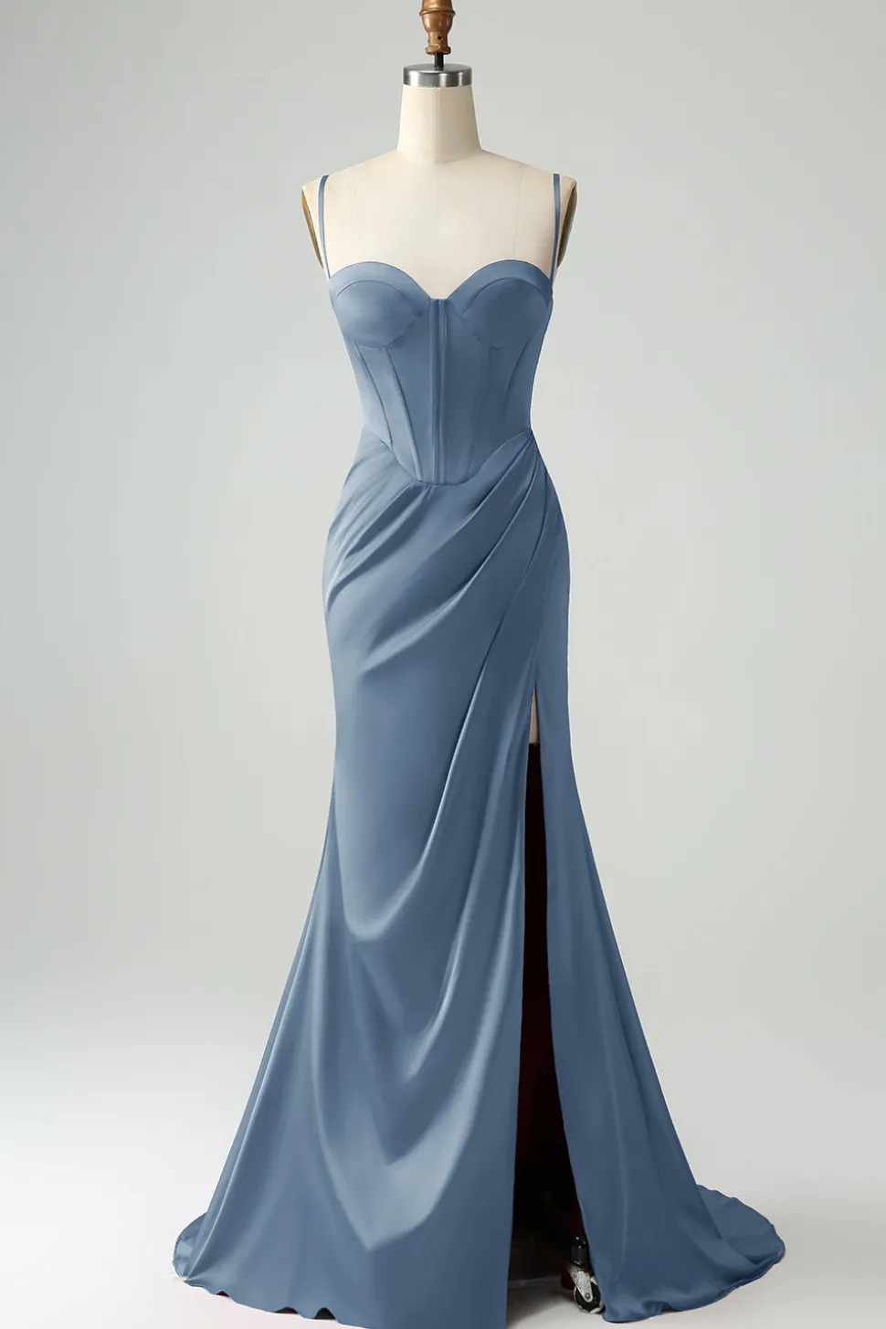 Borgonha Sereia Esparguete Correias Longo Corset Prom Dress com Fenda