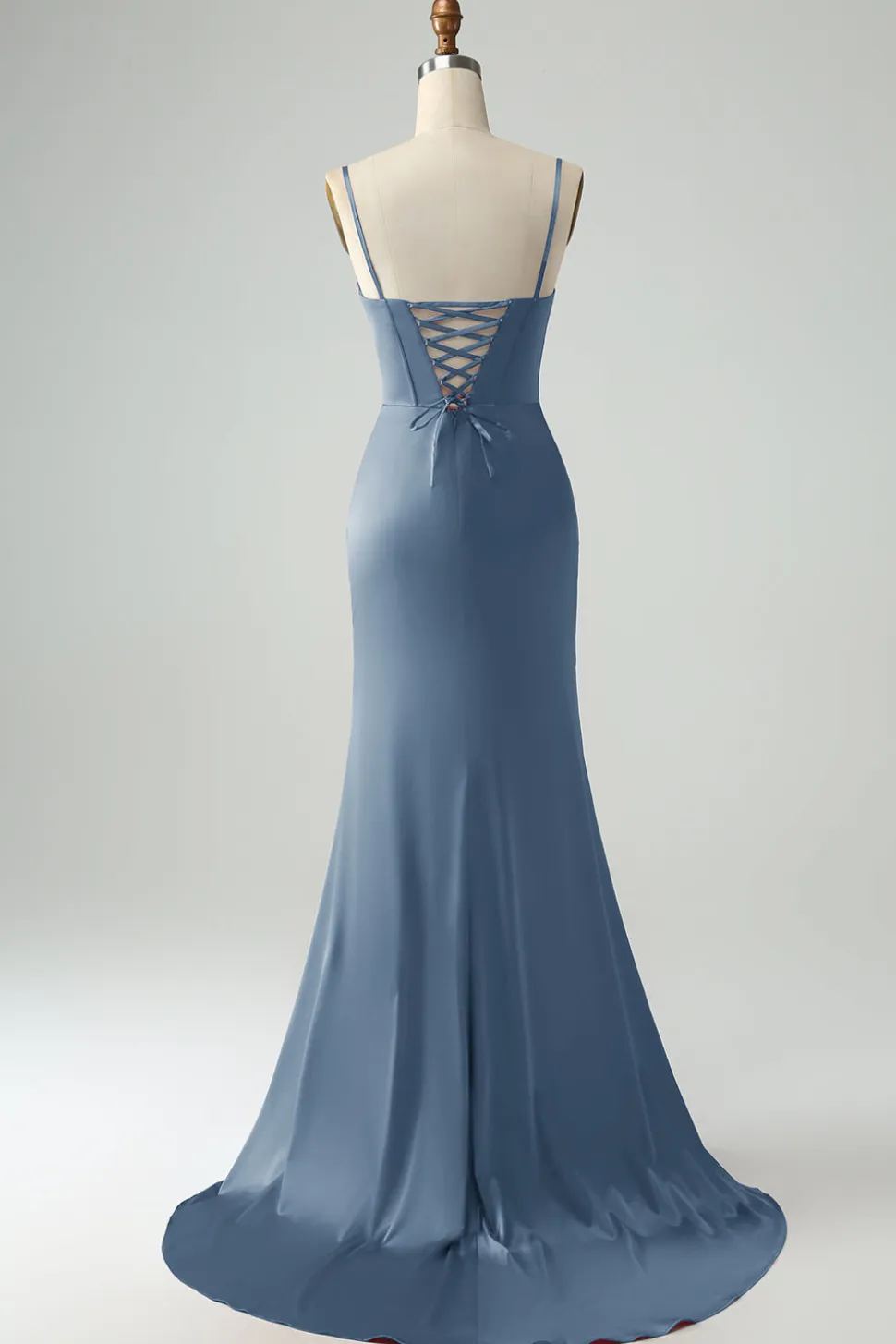 Borgonha Sereia Esparguete Correias Longo Corset Prom Dress com Fenda