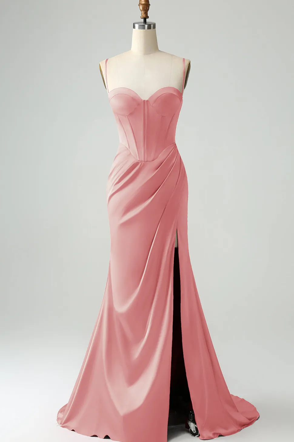 Borgonha Sereia Esparguete Correias Longo Corset Prom Dress com Fenda