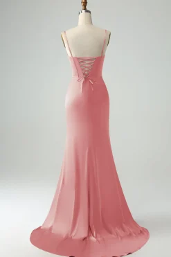Borgonha Sereia Esparguete Correias Longo Corset Prom Dress com Fenda