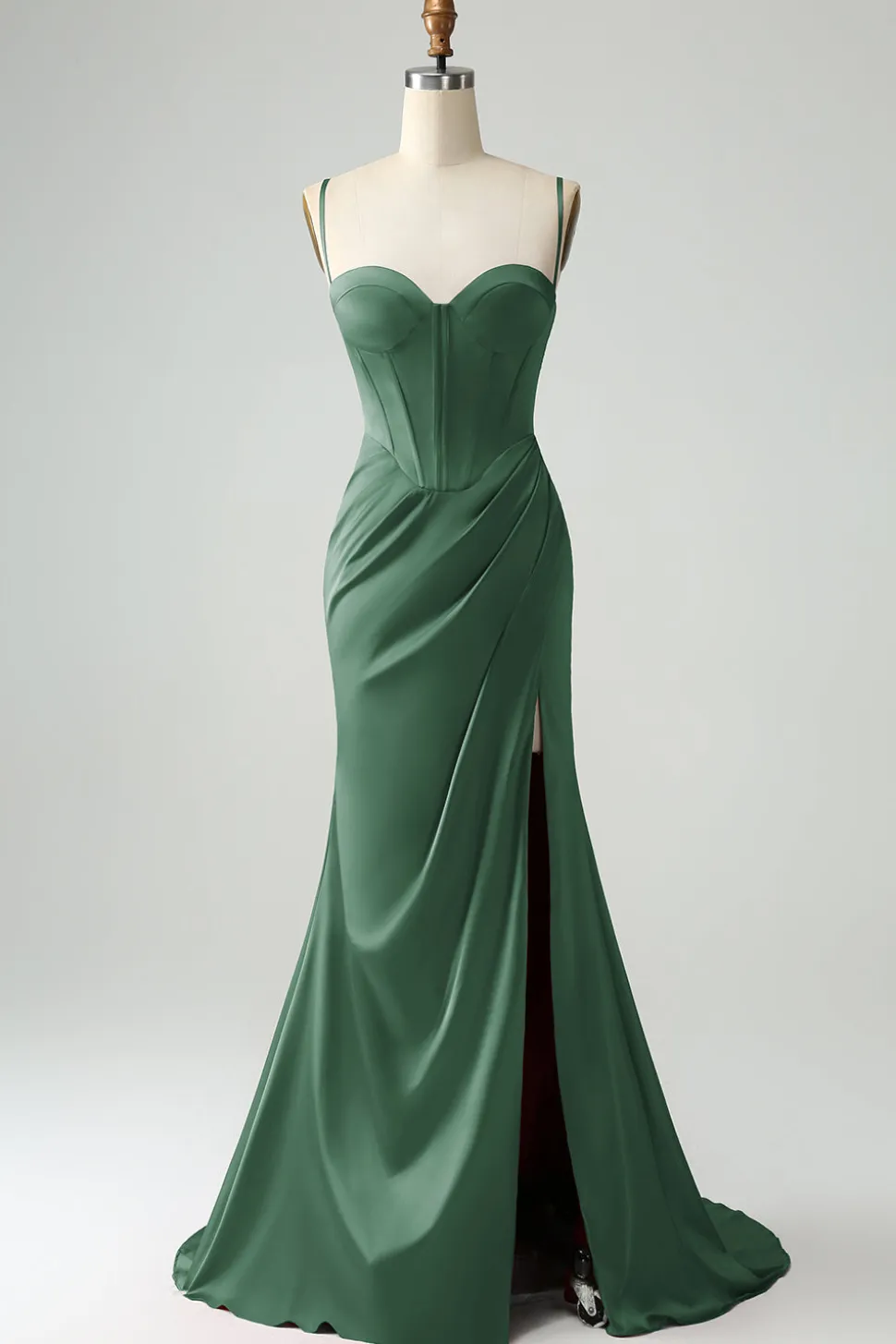 Borgonha Sereia Esparguete Correias Longo Corset Prom Dress com Fenda