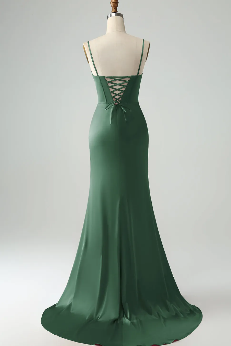 Borgonha Sereia Esparguete Correias Longo Corset Prom Dress com Fenda