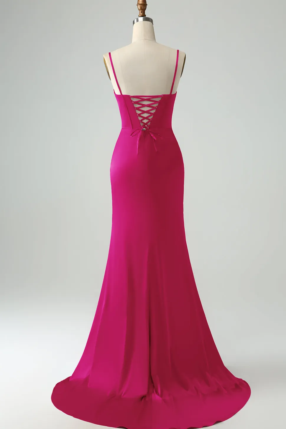 Borgonha Sereia Esparguete Correias Longo Corset Prom Dress com Fenda