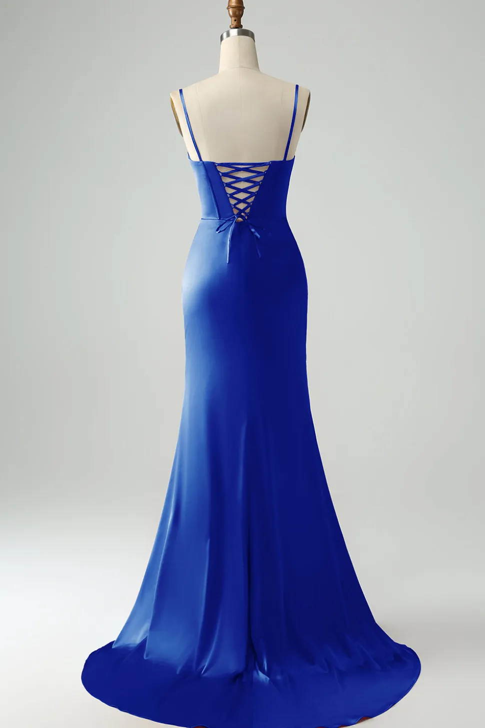 Borgonha Sereia Esparguete Correias Longo Corset Prom Dress com Fenda
