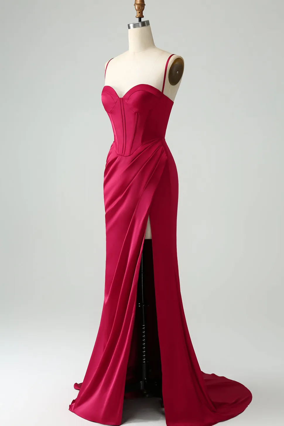 Borgonha Sereia Esparguete Correias Longo Corset Prom Dress com Fenda