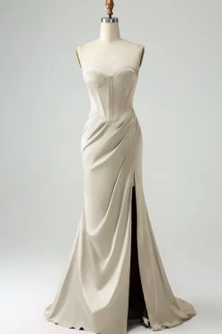Borgonha Sereia Esparguete Correias Longo Corset Prom Dress com Fenda