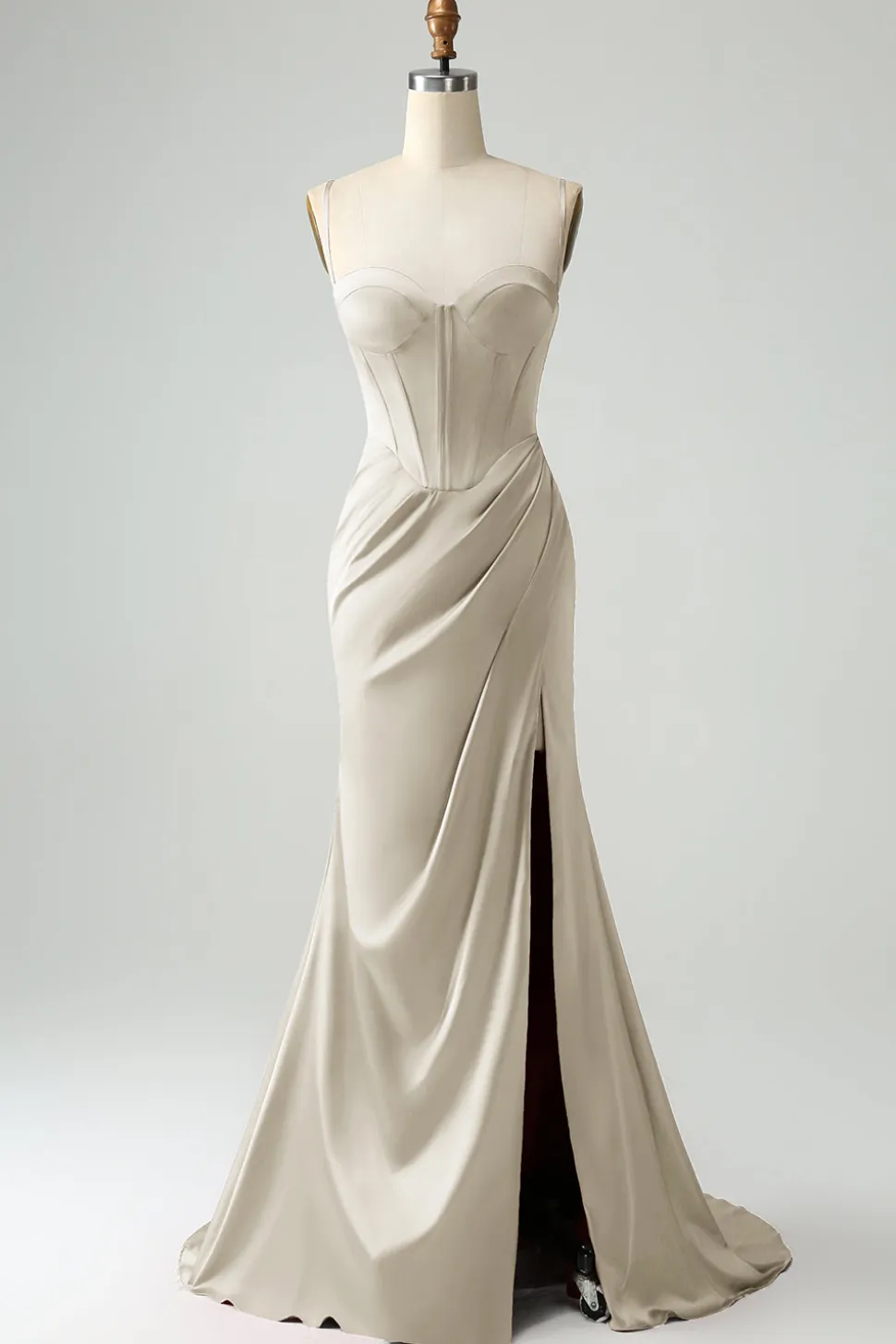 Borgonha Sereia Esparguete Correias Longo Corset Prom Dress com Fenda